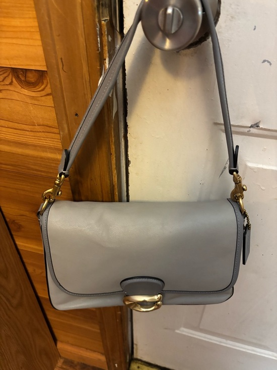 Coach Handbags - Gray Leather Coach Shoulder Bag with Gold Hardware